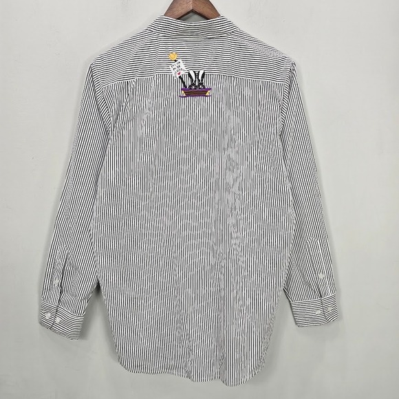 Vintage The Quacker Factory Top M White Striped Embroidered Button Up Noah's Arc - Picture 5 of 11